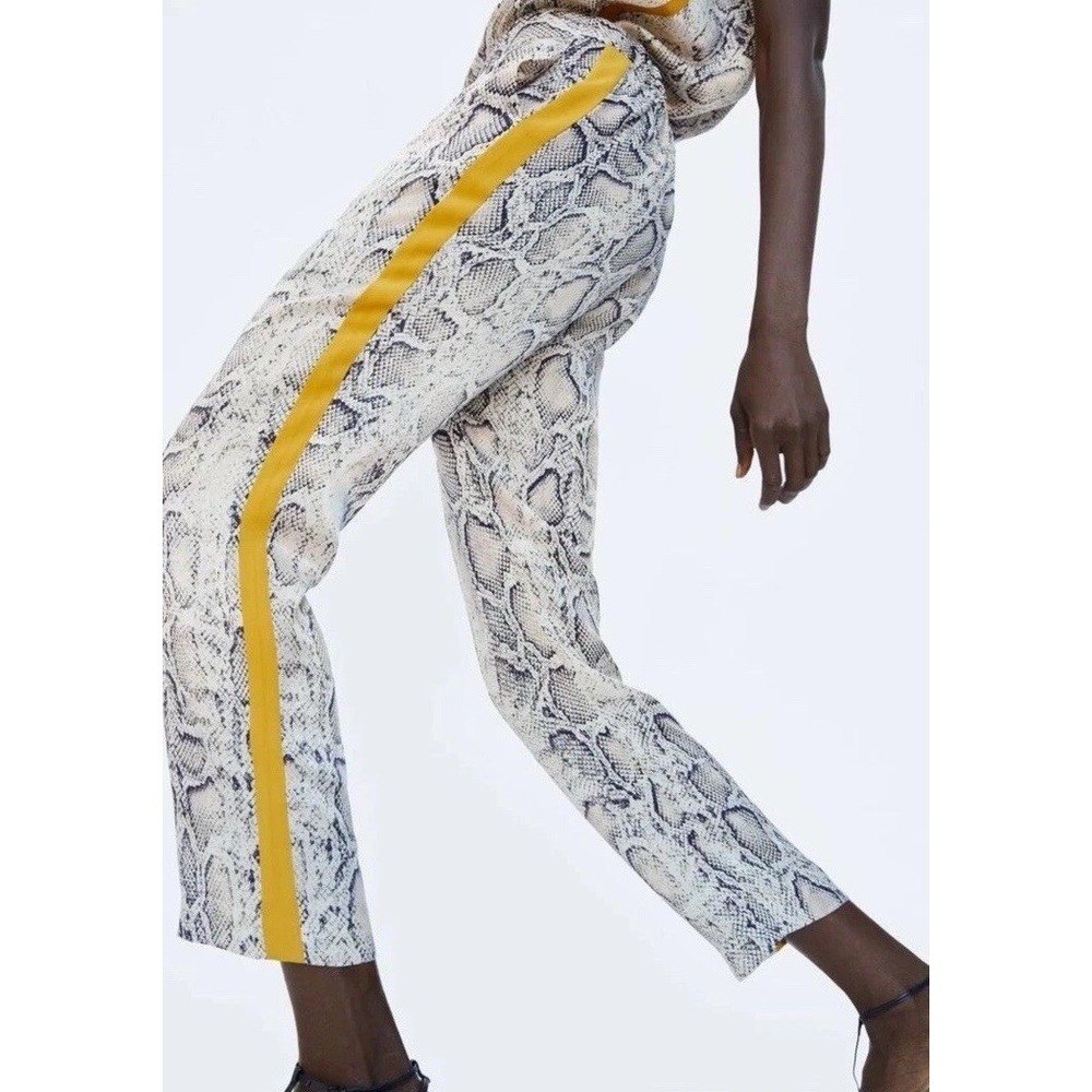 Zara Women Snakeskin Print Trousers With Side Taping Medium
